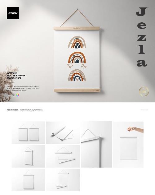 Wooden Poster Hanger Mockup Set - 6498818 Wooden Poster Hanger Mockup Set - 6498818