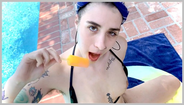 Wet and messy porn - Hairy ice pop eating outside in mircrobikini(porn)