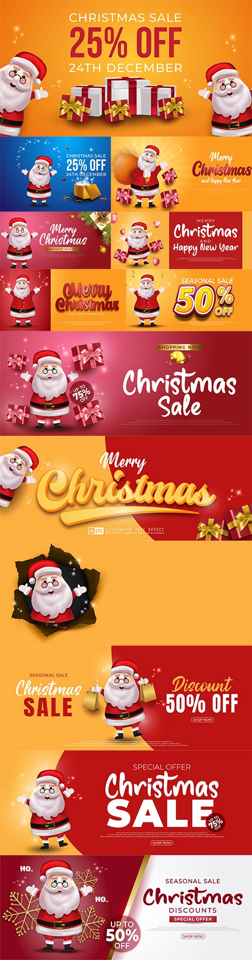 Merry christmas and happy new year banner with santa claus premium vector
