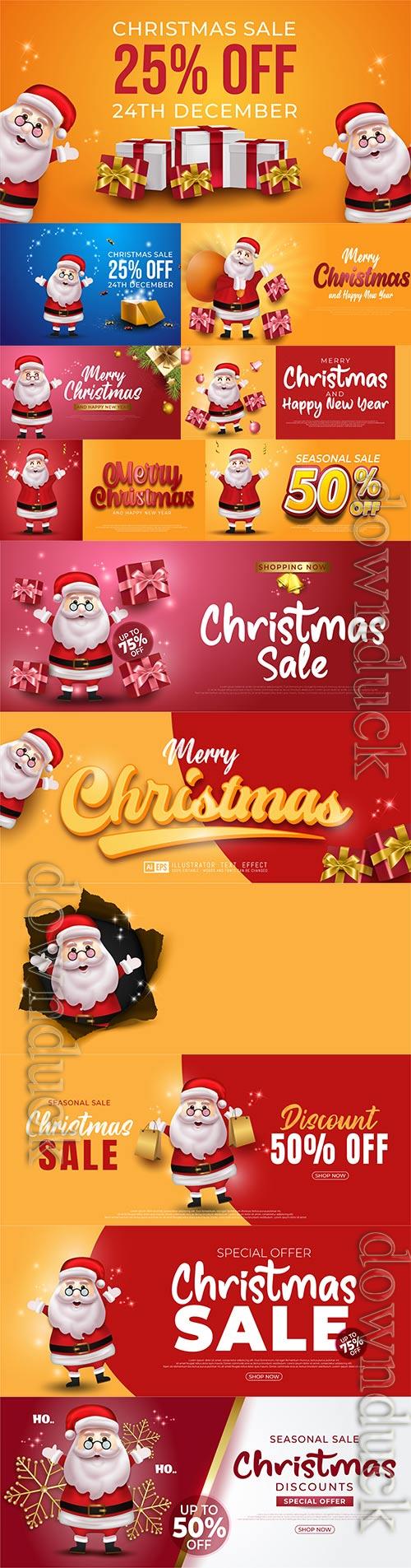 Merry christmas and happy new year banner with santa claus premium vector Merry christmas and happy new year banner with santa claus premium vector