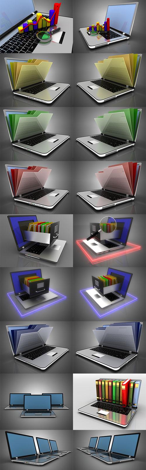 Laptop in 3D projection - Raster clipart