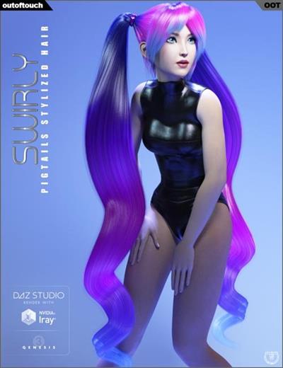 SWIRLY PIGTAILS STYLIZED HAIR FOR GENESIS 3 FEMALE(S)
