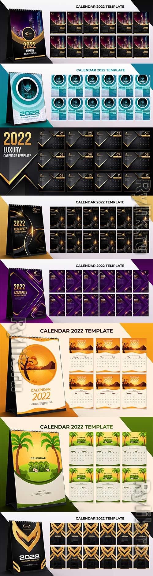 Настольный календарь на 2022 год, набор шаблонов на 12 месяцев, календари в векторе