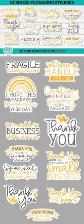12 Yellow Business Packaging Printable Stickers PNG Bundle