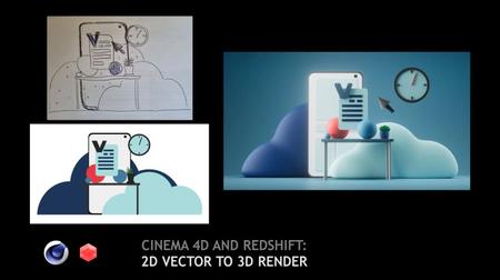 Skillshare - Cinema 4D and Redshift 2D vector to 3D render