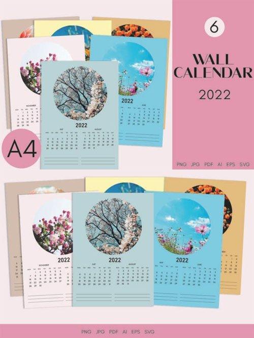 2022 Wall Calendar A4 Printable Vector Templates