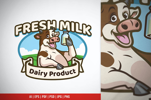 Happy Cow Milk Mascot Logo