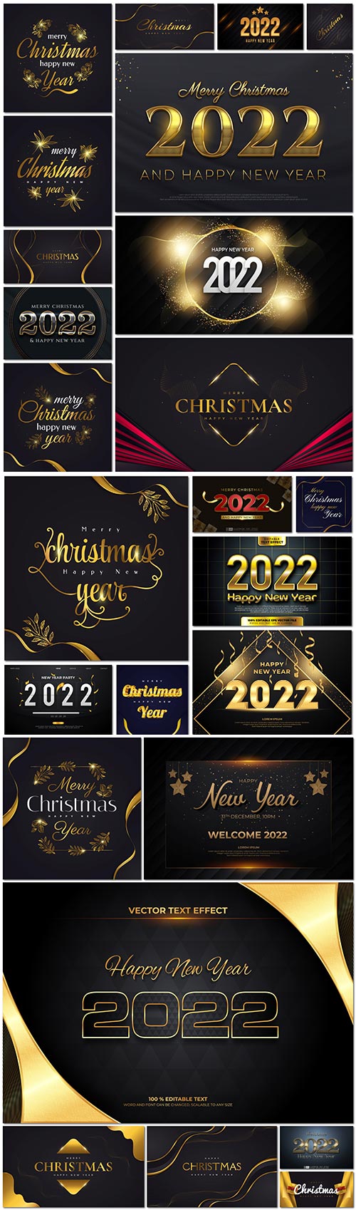 Merry christmas and happy new year 2022 editable vector text effects vol 30