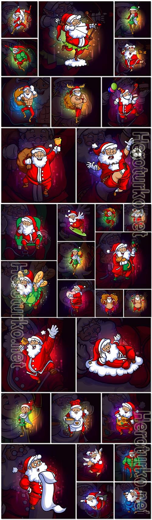 Santa esport logo design of christmas, new year illustration premium vector Santa esport logo design of christmas, new year illustration premium vector