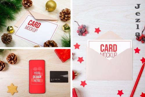 Christmas Phone & Card Mockup Set - JSU9CEA