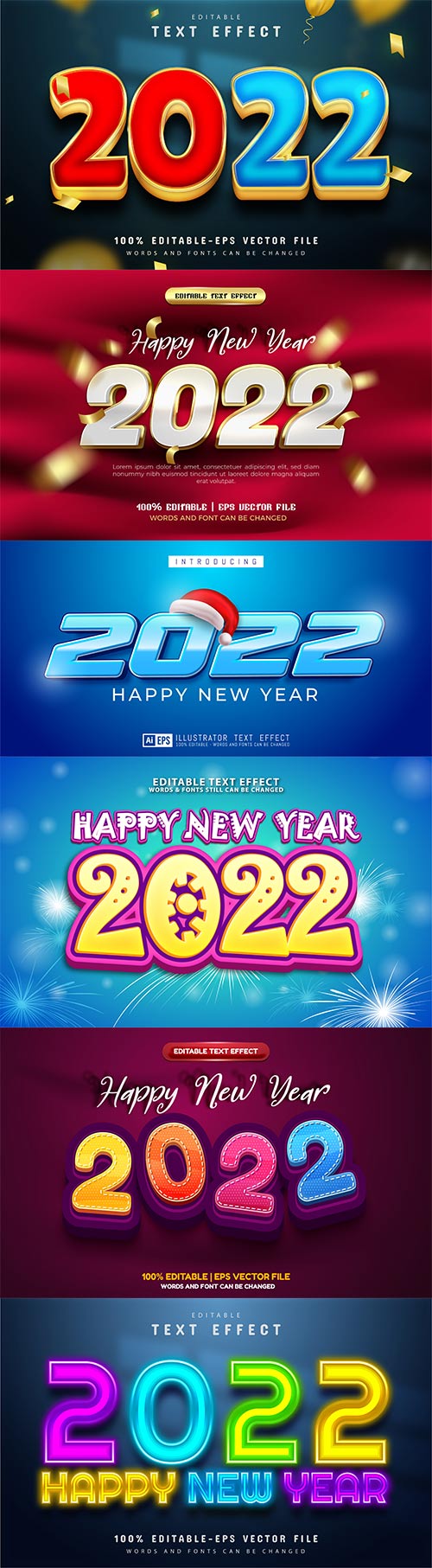 Merry christmas and happy new year 2022 editable vector text effects vol 5