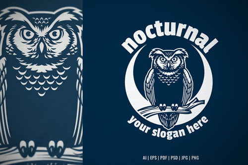 Nocturnal Night Owl Bird Logo Template