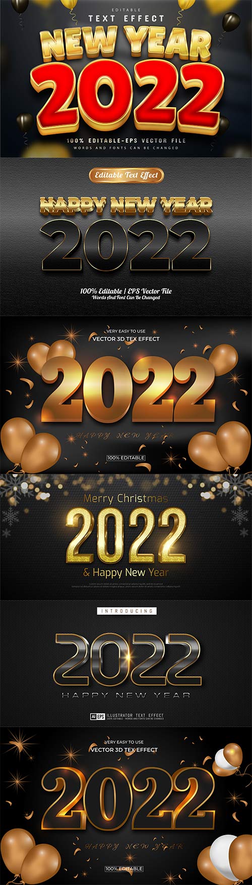 Merry christmas and happy new year 2022 editable vector text effects vol 4
