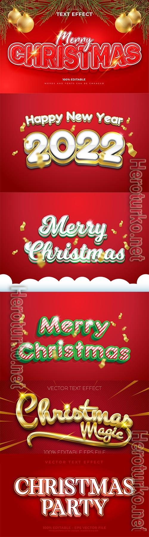 2022 New year and christmas editable text effect vector vol 27