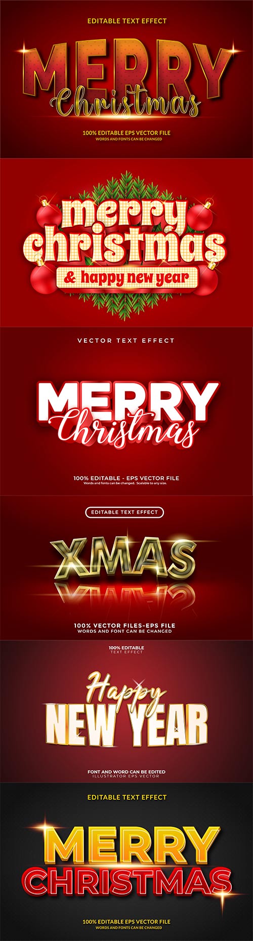 2022 New year and christmas editable text effect vector vol 19