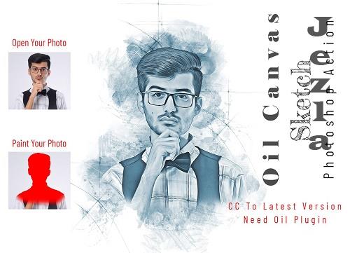 Oil Canvas Sketch Photoshop Action - 6640233