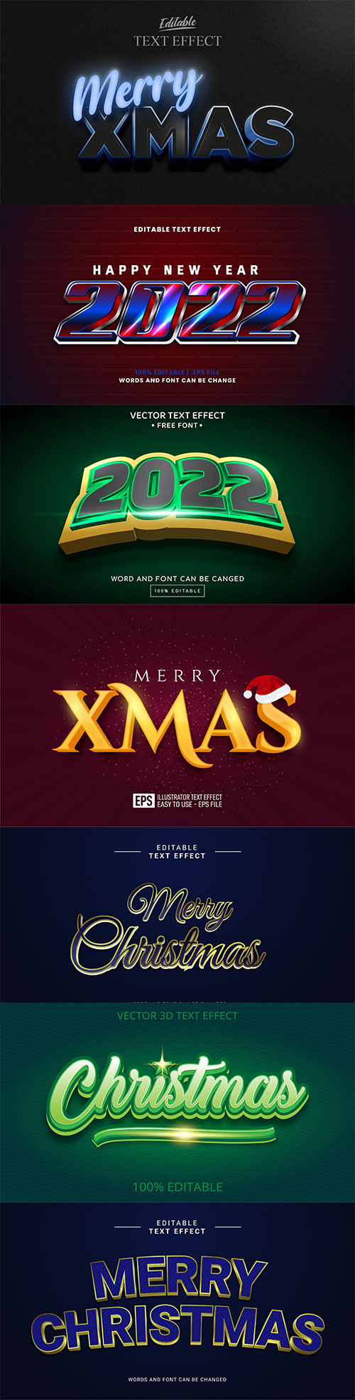 2022 New year and christmas editable text effect vector vol 30