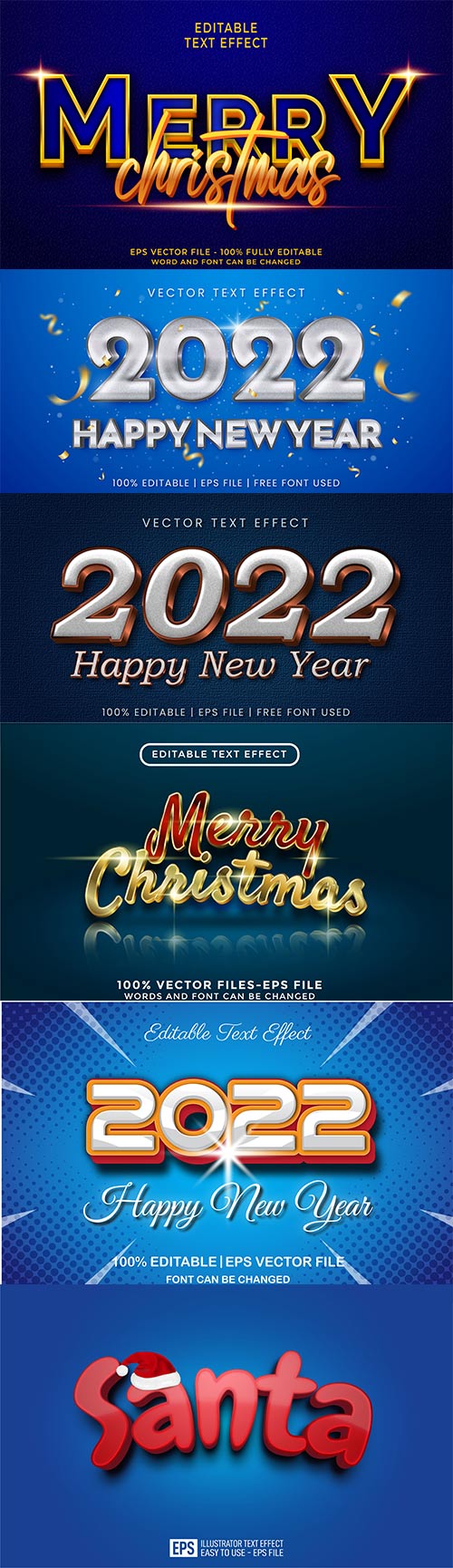 2022 New year and christmas editable text effect vector vol 20