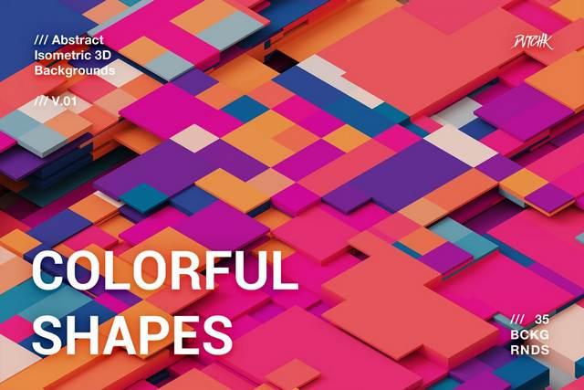 Colorful Shapes 3D Isometric Backgrounds V01