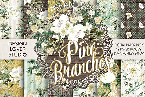 Watercolor Pine Branches digital papers