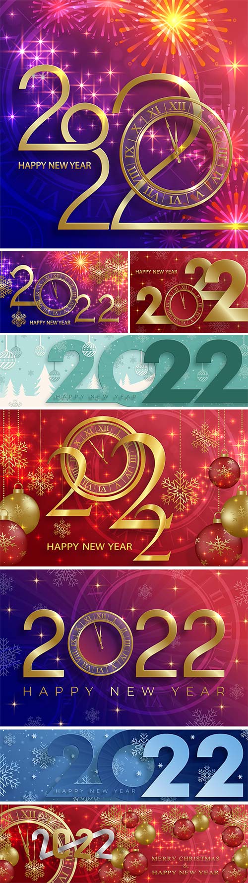 Happy new year 2022, christmas balls and snowflakes concept on color vector background