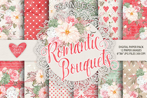 Watercolor Romantic Bouquets digital papers