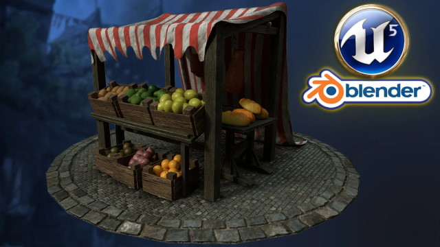 Blender to Unreal Engine 5 - 3D Props - Medieval Market Stall