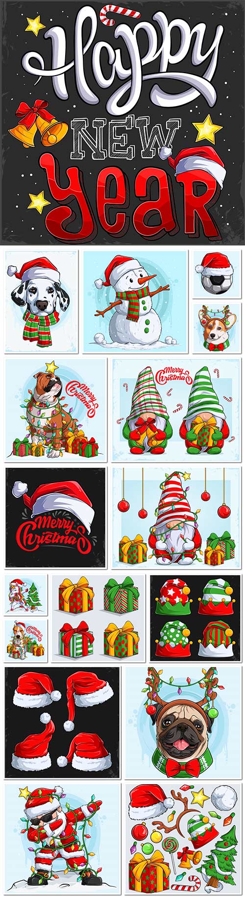 Colorful christmas elements vector collection, santa claus