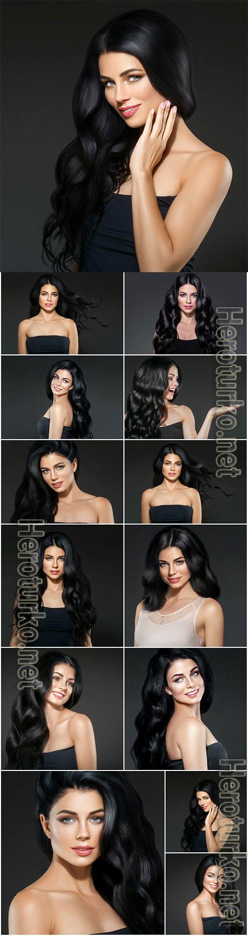 Luxury girl with black long hair stock photo Luxury girl with black long hair stock photo