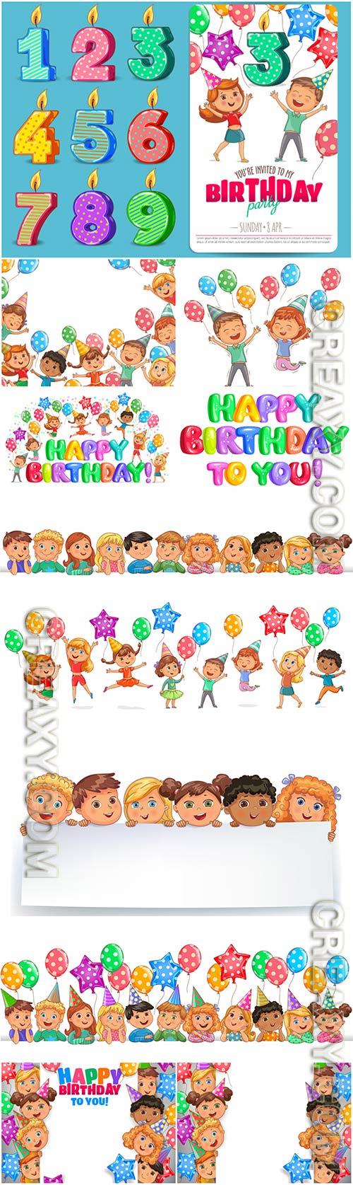 Children's birthday in cartoon style in vector