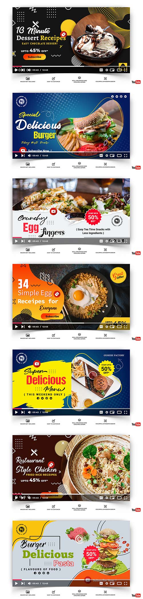 Youtube thumbnail for cooking and food template vector