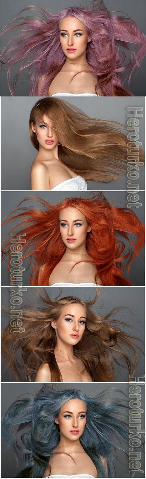 Girls with long hair of different color stock photo Girls with long hair of different color stock photo