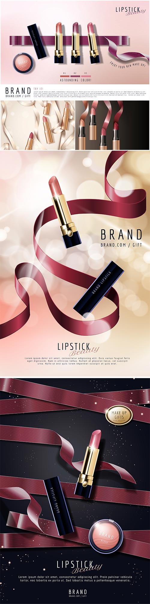 Lipstick advertising posters in vector
