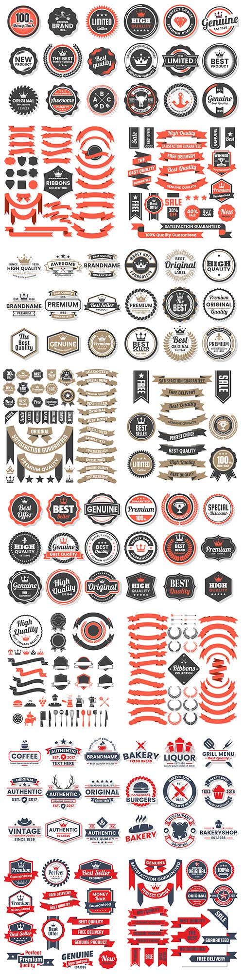 Vintage ribbons labels stickers and logos in vector