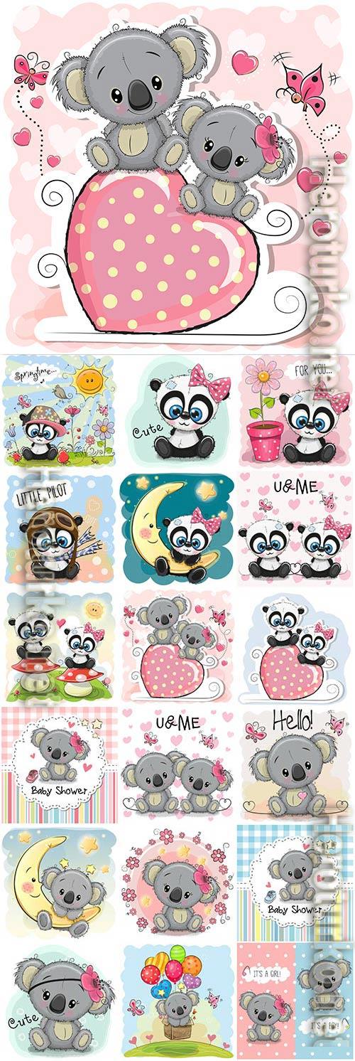 Pandas and koalas funny cartoon vector illustration Pandas and koalas funny cartoon vector illustration