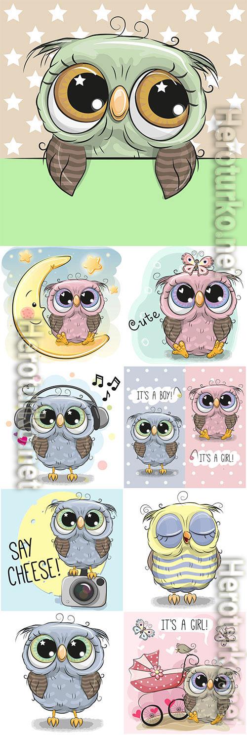 Funny cartoon owls vector illustration Funny cartoon owls vector illustration