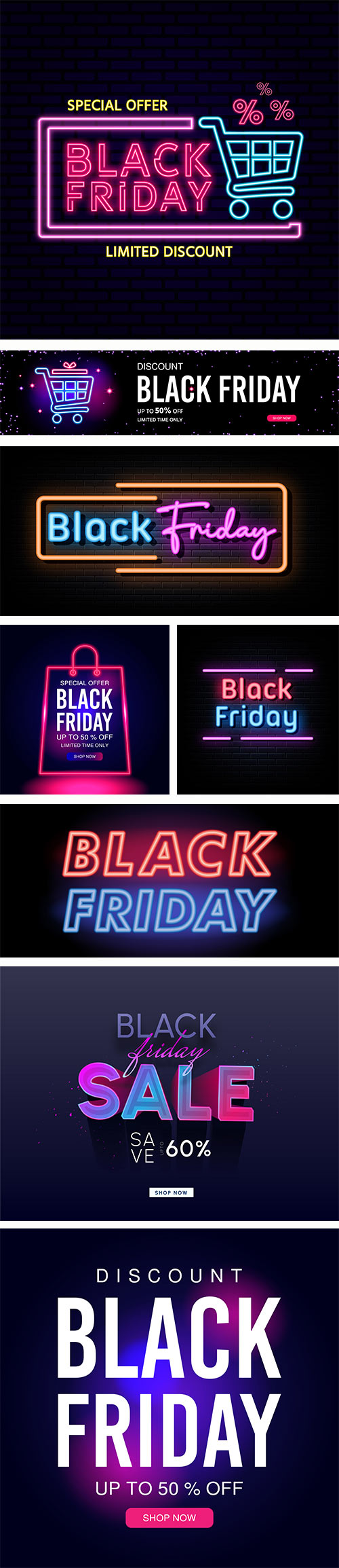 Black friday neon signs vector design template premium vector