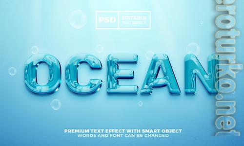 Ocean blue liquid 3d bold editable text effect premium psd Ocean blue liquid 3d bold editable text effect premium psd
