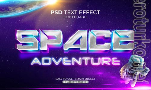 Space adventure neon text effect psd