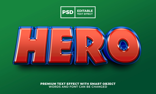 Hero cartoon game 3d editable text effect style premium psd