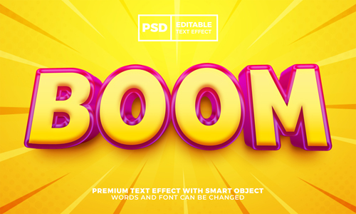 Boom cartoon 3d editable text effect style premium psd