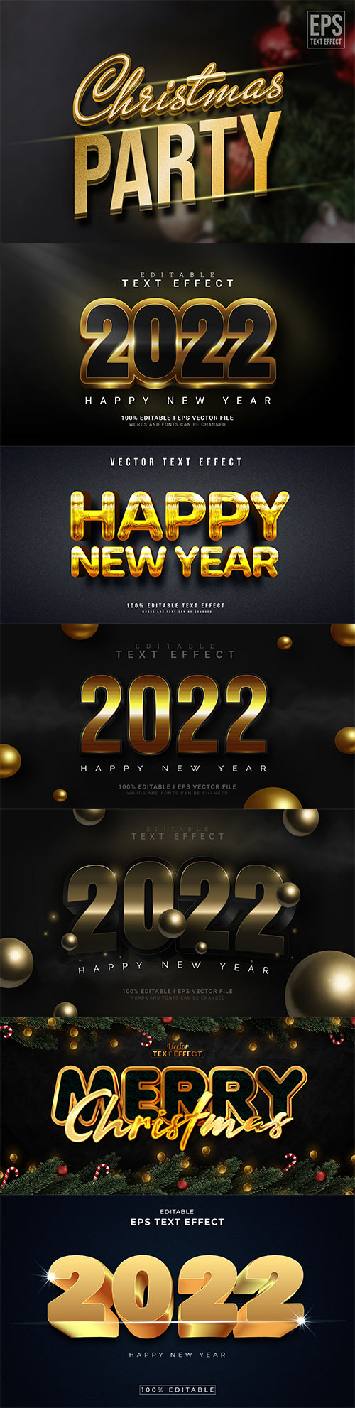 2022 New year and christmas editable text effect vector vol 31