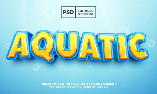 Aquatic cartoon 3d editable text effect premium psd