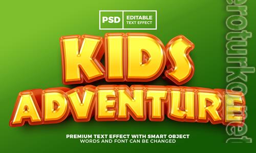 Kids adventure cartoon game 3d editable text effect premium psd