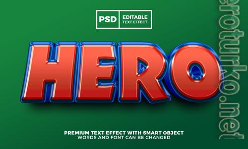 Hero cartoon game 3d editable text effect style premium psd