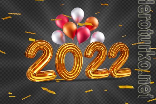 Happy new years 2022 with 3d gold text effect psd design