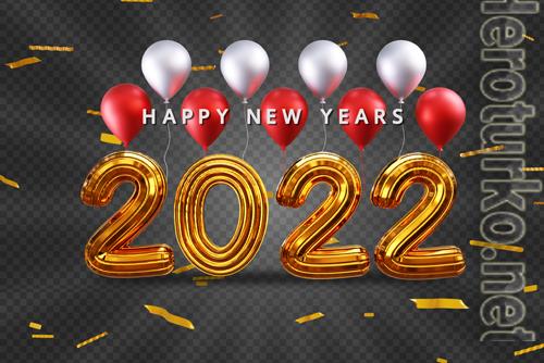 Happy new years with 3d gold text effect and balloon psd