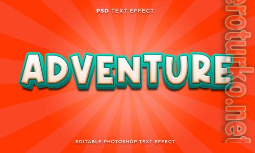 3d adventure text effect template with cartoon style psd