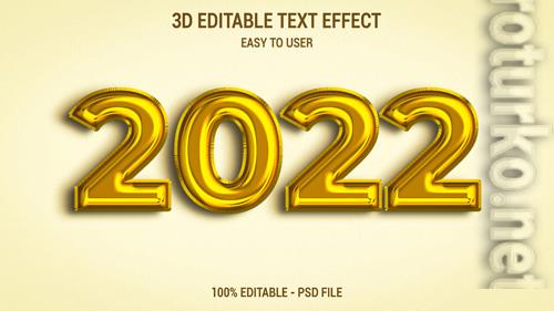 3d 2022 text effect template with gold color luxury premium psd