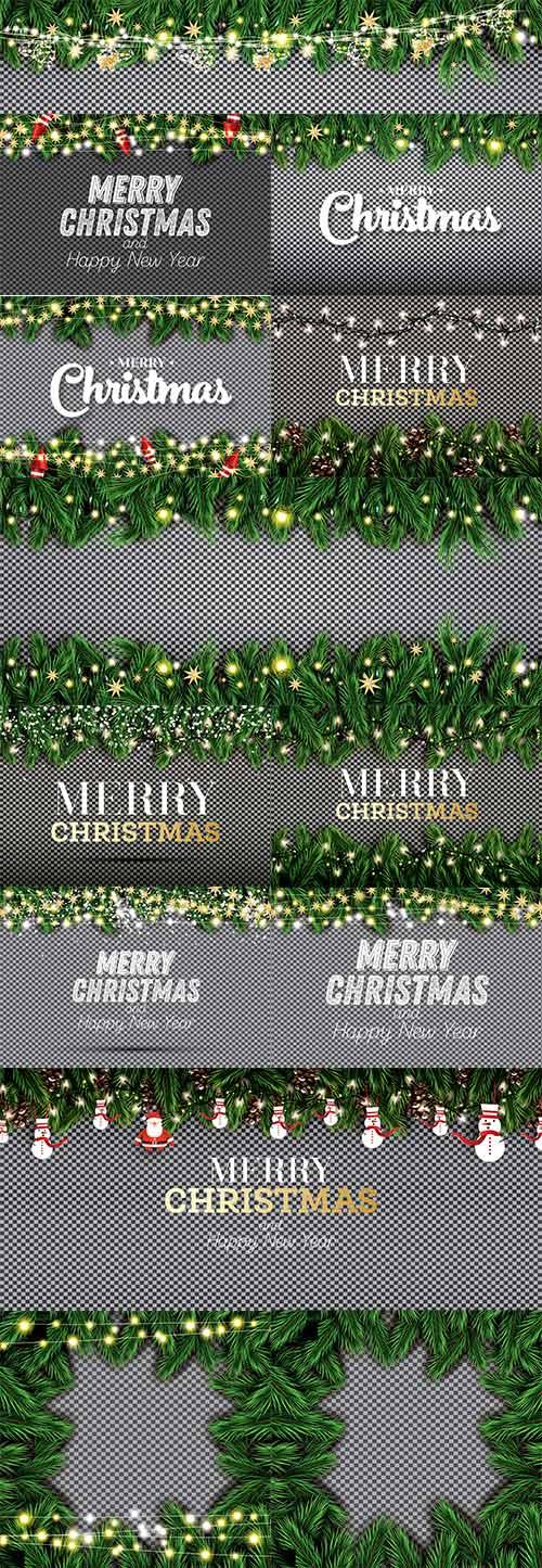 Vector Christmas backgrounds with fir branches, toys, balls and gifts